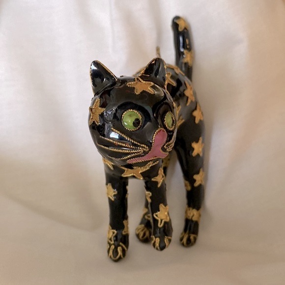 Enameled Faberge Style Hand Decorated Halloween Cat Decor - Picture 2 of 12